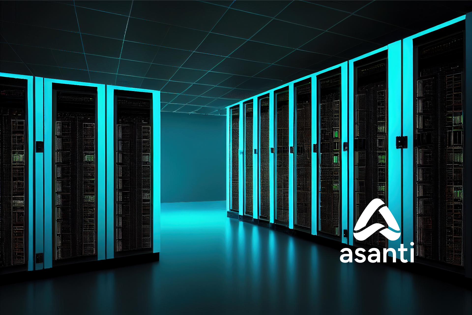 Data centre racks with Asanti's logo